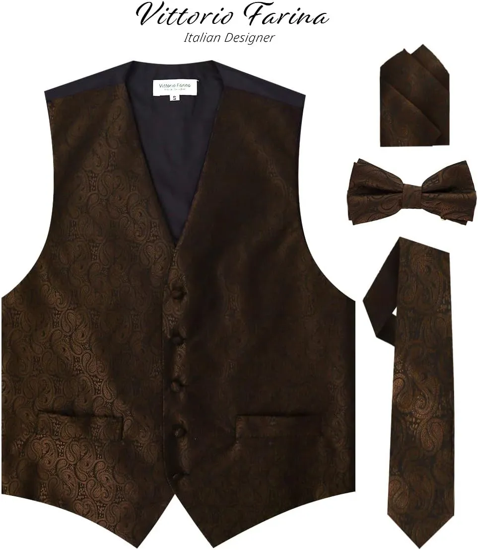 Paisley Vest for Men Set of 4 - Vest, Tie, Bow Tie & Pocket Square (Black Back)