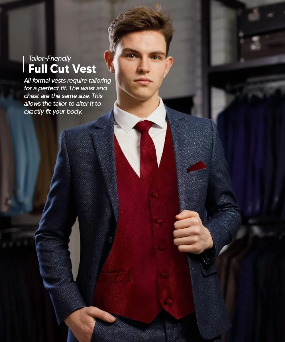 Paisley Vest for Men Set of 4 - Vest, Tie, Bow Tie & Pocket Square (Black Back)