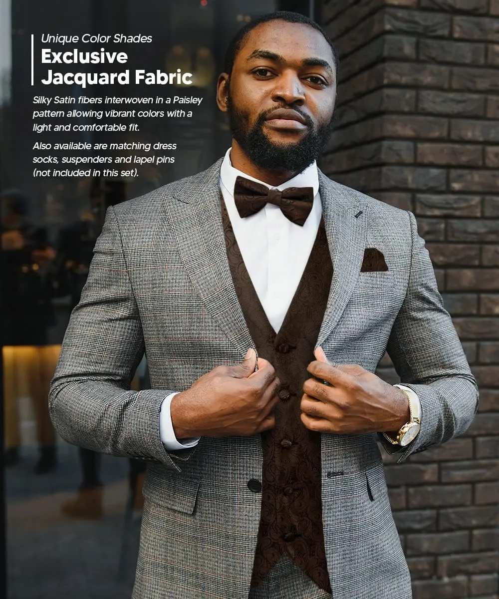 Paisley Vest for Men Set of 4 - Vest, Tie, Bow Tie & Pocket Square (Black Back)