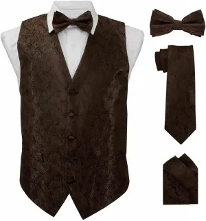 Paisley Vest for Men Set of 4 - Vest, Tie, Bow Tie & Pocket Square (Black Back)