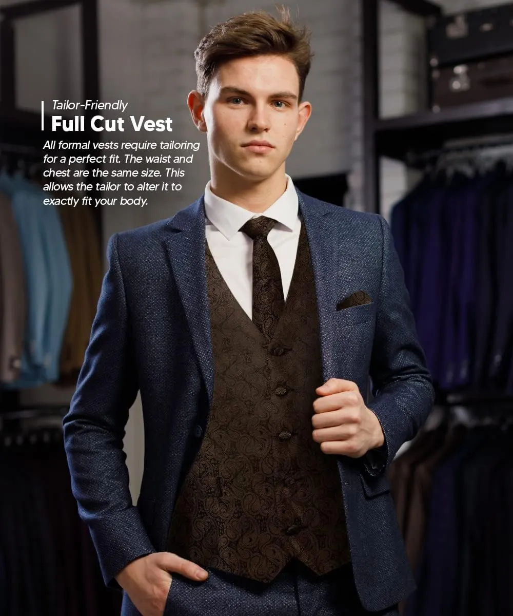 Paisley Vest for Men Set of 4 - Vest, Tie, Bow Tie & Pocket Square (Black Back)