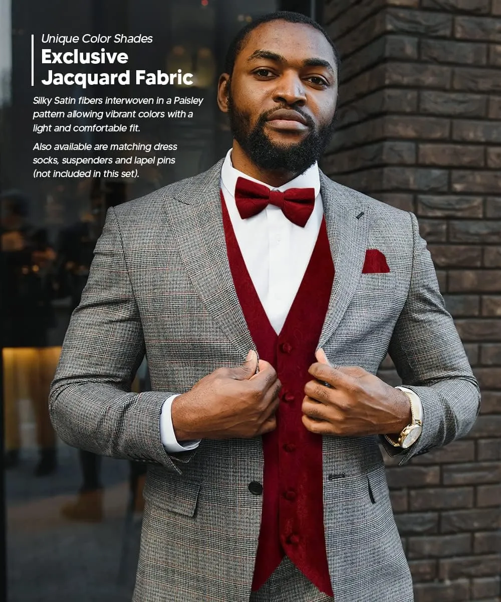 Paisley Vest for Men Set of 4 - Vest, Tie, Bow Tie & Pocket Square (Black Back)