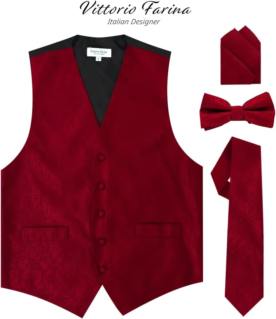 Paisley Vest for Men Set of 4 - Vest, Tie, Bow Tie & Pocket Square (Black Back)
