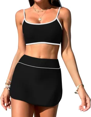 Pink Queen Women's High Waisted Bikini Set 2 Piece Swimsuit Bikini Top with Swim Skirt Bathing Suit Summer 2025