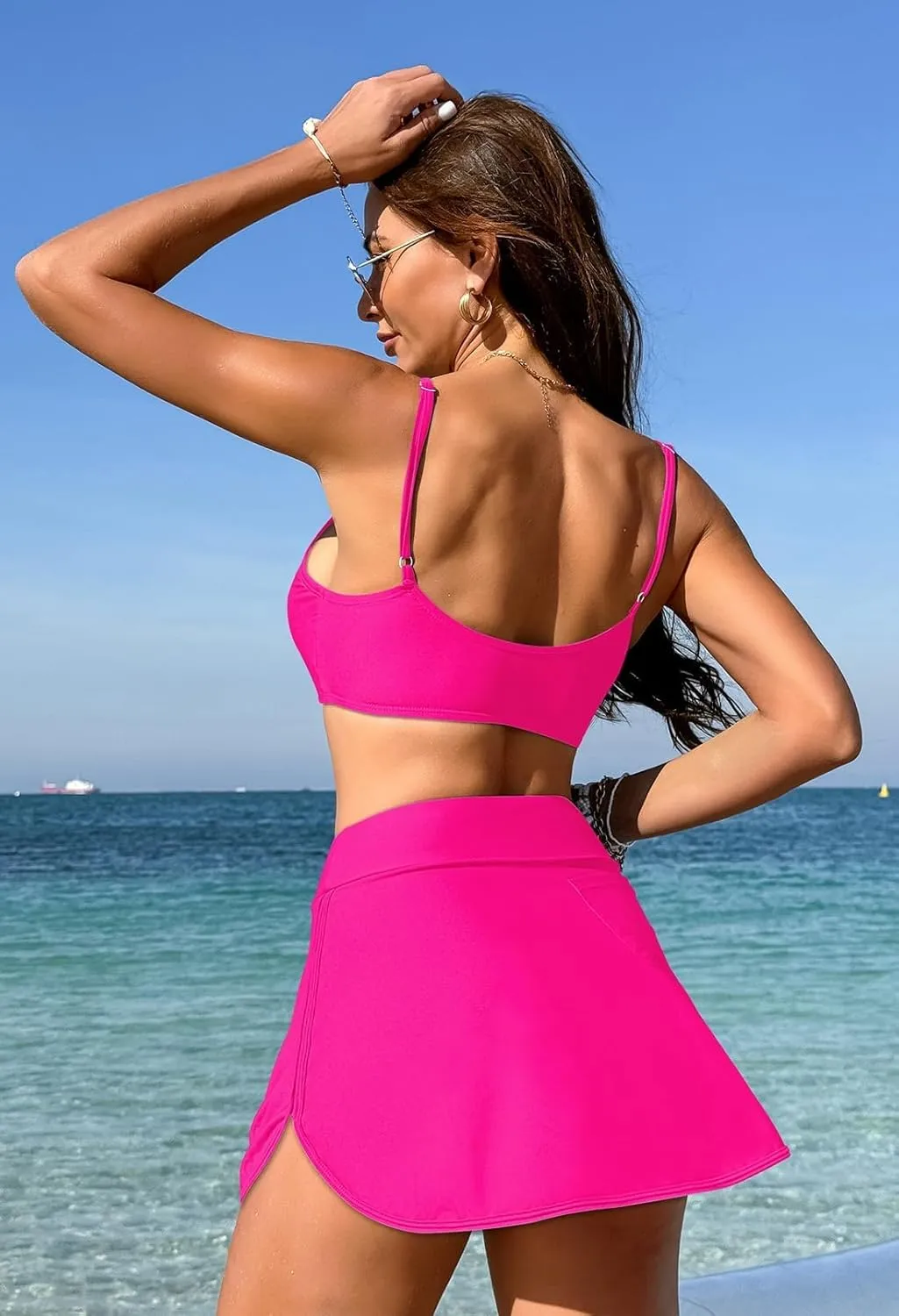 Pink Queen Women's High Waisted Bikini Set 2 Piece Swimsuit Bikini Top with Swim Skirt Bathing Suit Summer 2025