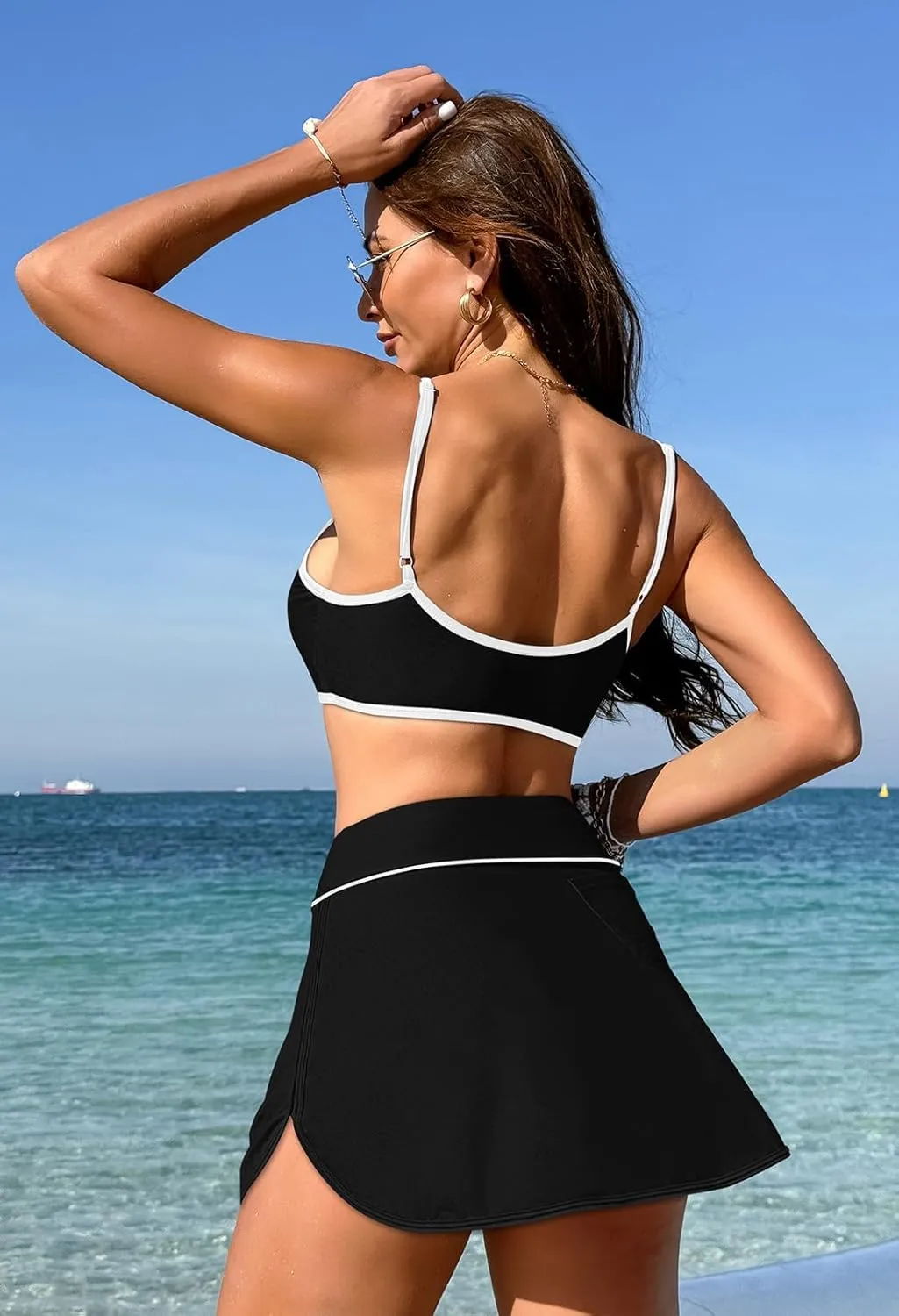 Pink Queen Women's High Waisted Bikini Set 2 Piece Swimsuit Bikini Top with Swim Skirt Bathing Suit Summer 2025