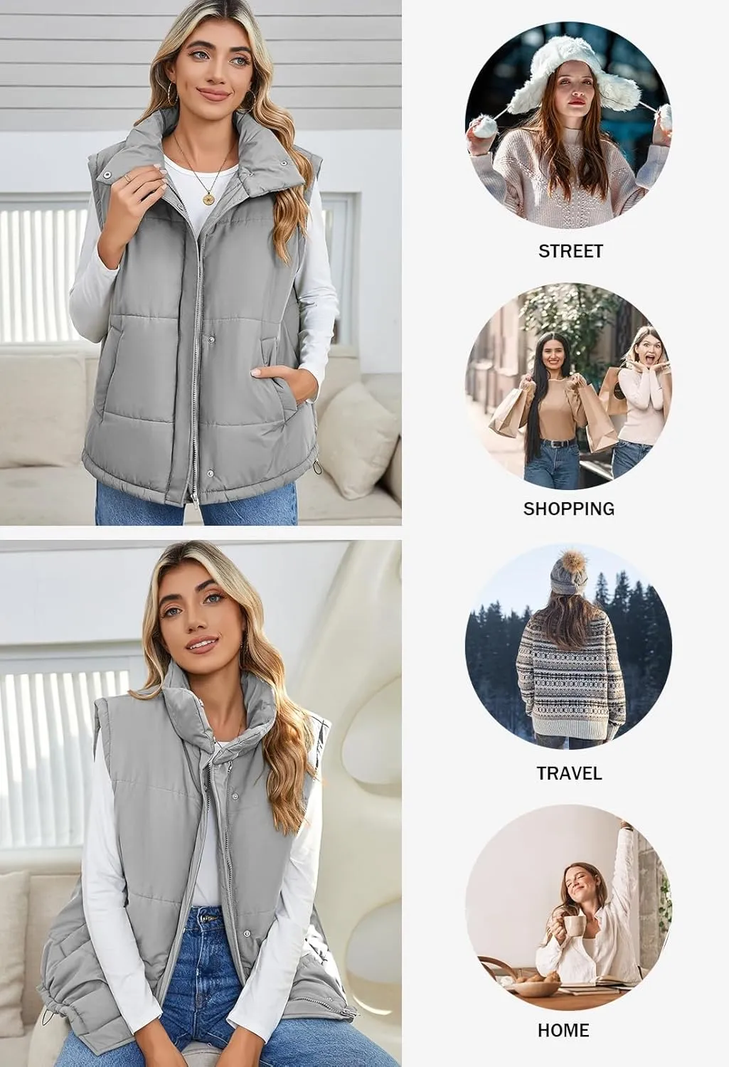 Pink Queen Womens Oversized Quilted Puffer Vest Casual Loose Sleeveless Stand Collar Zip Up Fall Winter Warm Outerwear Jacket
