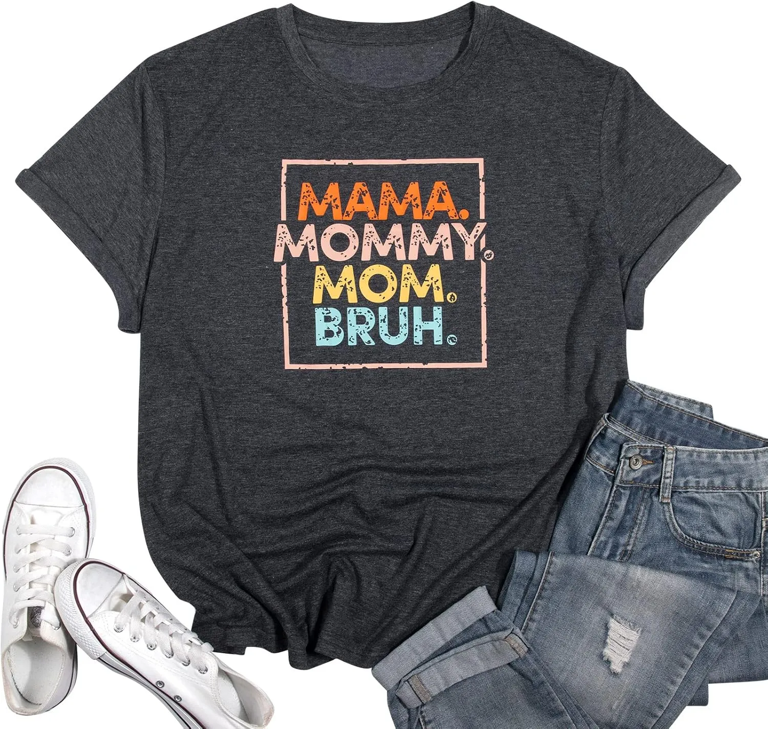 Plus Size Mama Shirts for Women Mama Mommy Mom Bruh Shirts Funny Mom Letter Print Tee Casual Short Sleeve Tops