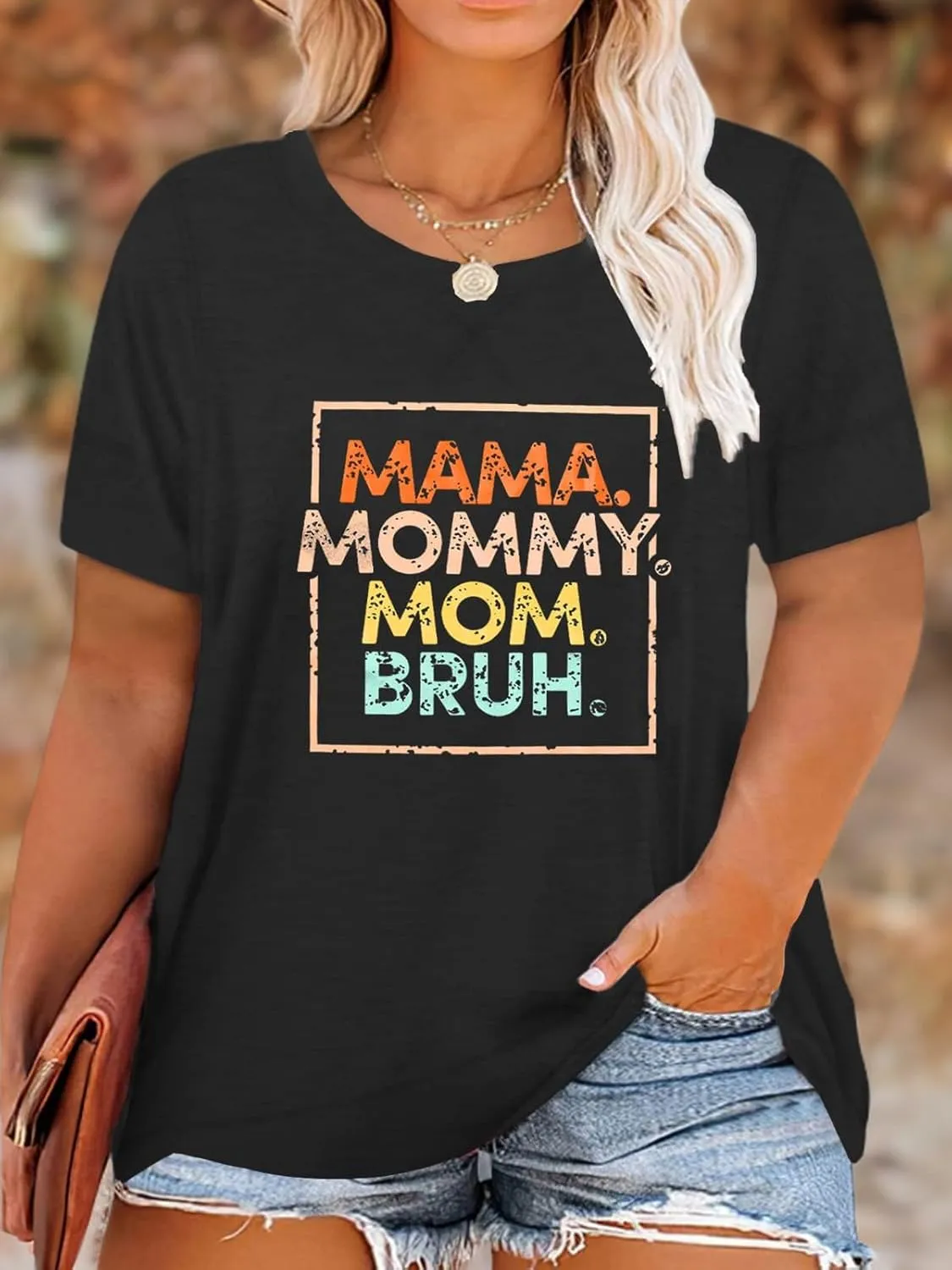Plus Size Mama Shirts for Women Mama Mommy Mom Bruh Shirts Funny Mom Letter Print Tee Casual Short Sleeve Tops