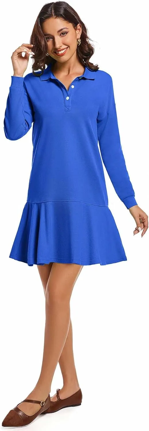 Polo Dress for Women Long Sleeve Ruffle Hem Golf Tennis Workout Dress Spring Mini Dresses