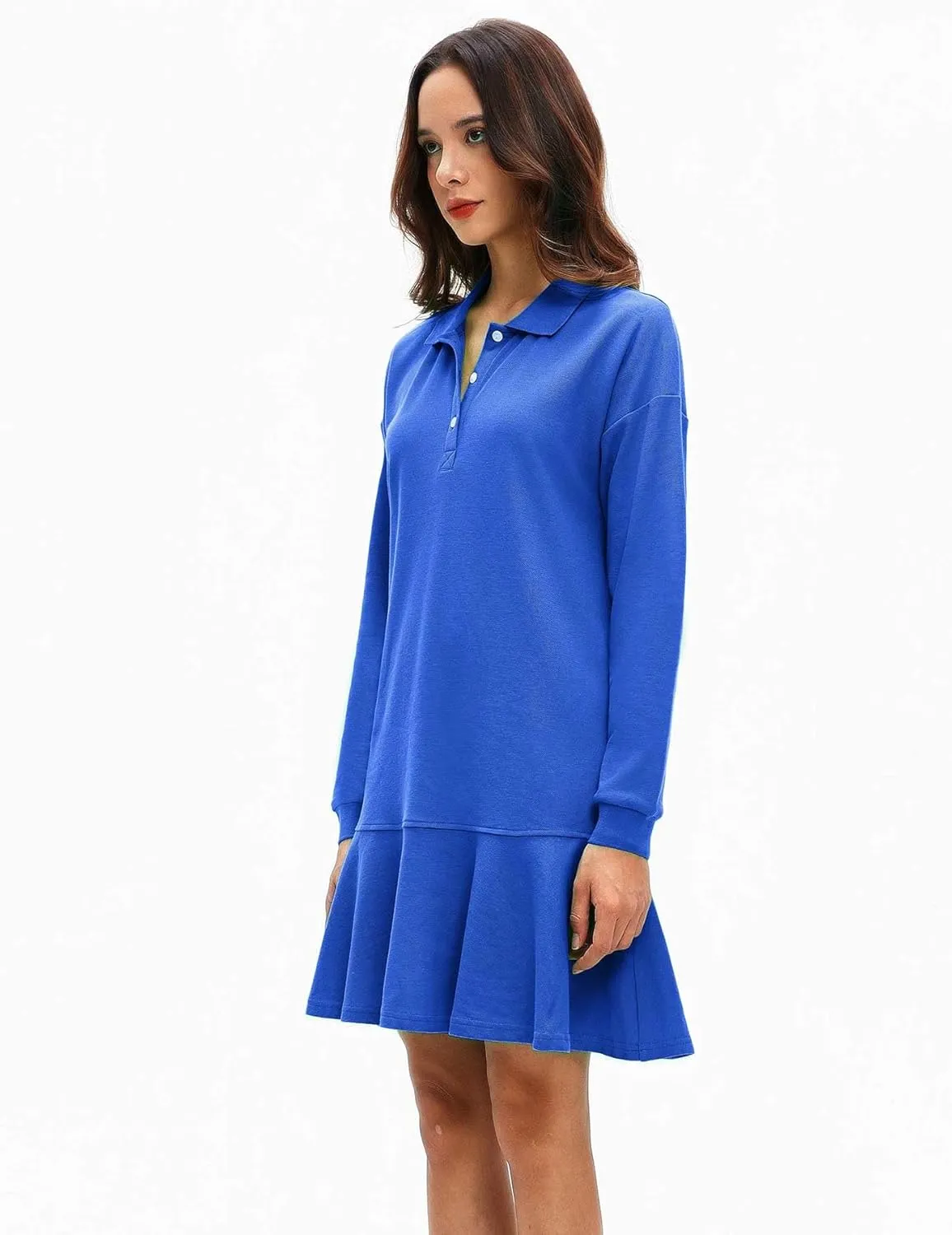 Polo Dress for Women Long Sleeve Ruffle Hem Golf Tennis Workout Dress Spring Mini Dresses