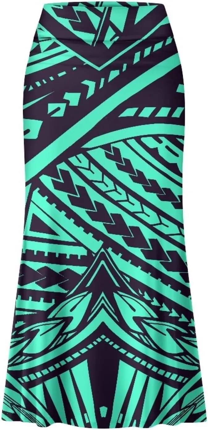 Polynesian Tapa Puletasi Samoan Long Maxi Skirts for Women Vintage High Waisted A-Link Long Maxi Skirt