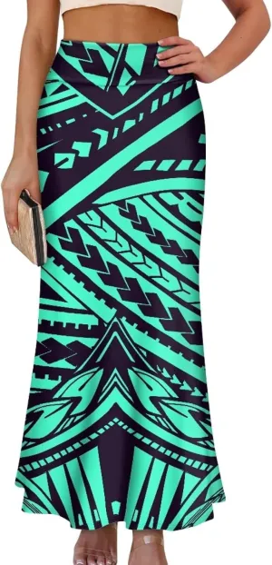 Polynesian Tapa Puletasi Samoan Long Maxi Skirts for Women Vintage High Waisted A-Link Long Maxi Skirt