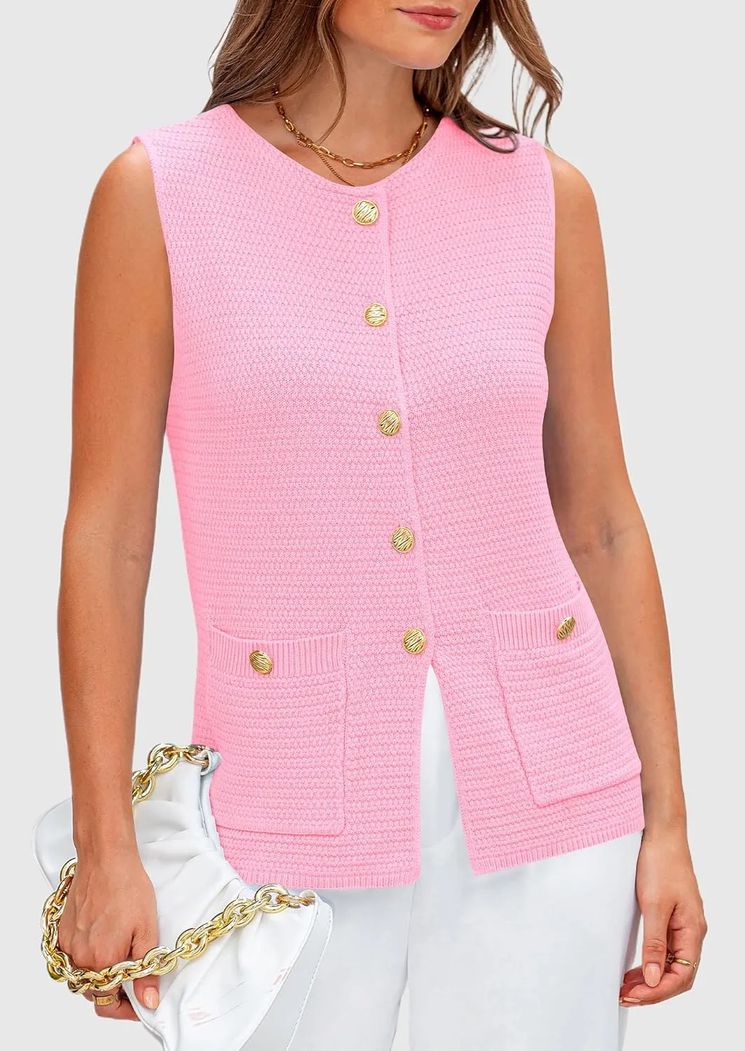 PRETTYGARDEN Women's Knit Sweater Vest 2025 Summer Sleeveless Button Down Tank Tops Trendy Business Casual Outfits