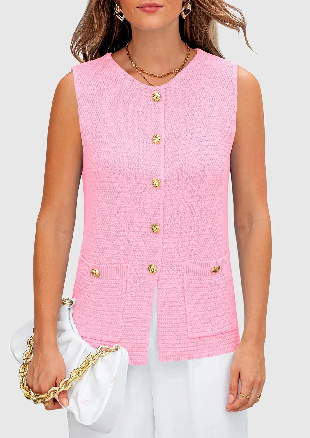 PRETTYGARDEN Women's Knit Sweater Vest 2025 Summer Sleeveless Button Down Tank Tops Trendy Business Casual Outfits
