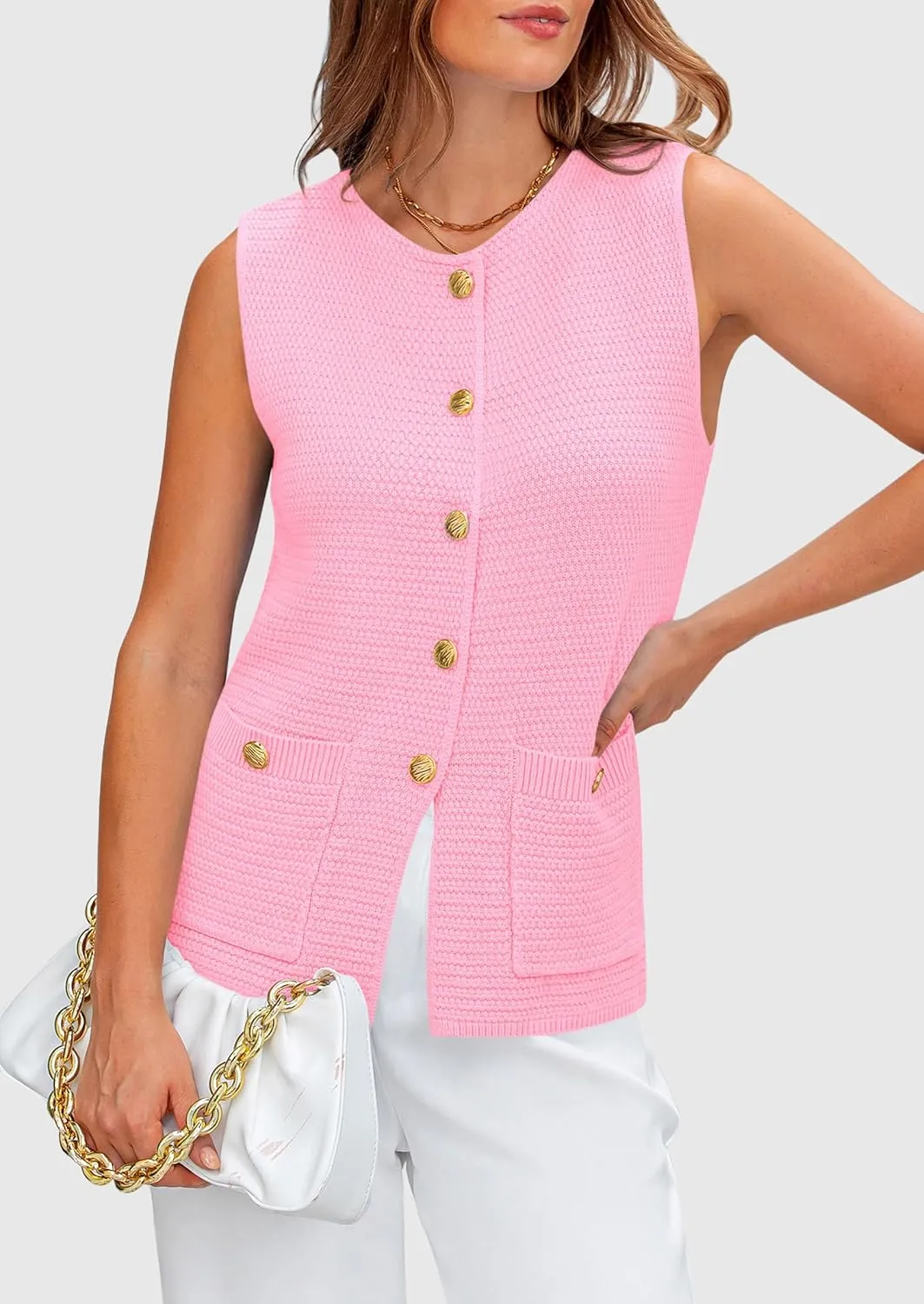 PRETTYGARDEN Women's Knit Sweater Vest 2025 Summer Sleeveless Button Down Tank Tops Trendy Business Casual Outfits