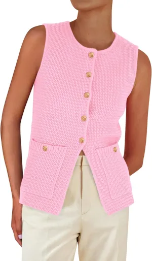 PRETTYGARDEN Women's Knit Sweater Vest 2025 Summer Sleeveless Button Down Tank Tops Trendy Business Casual Outfits