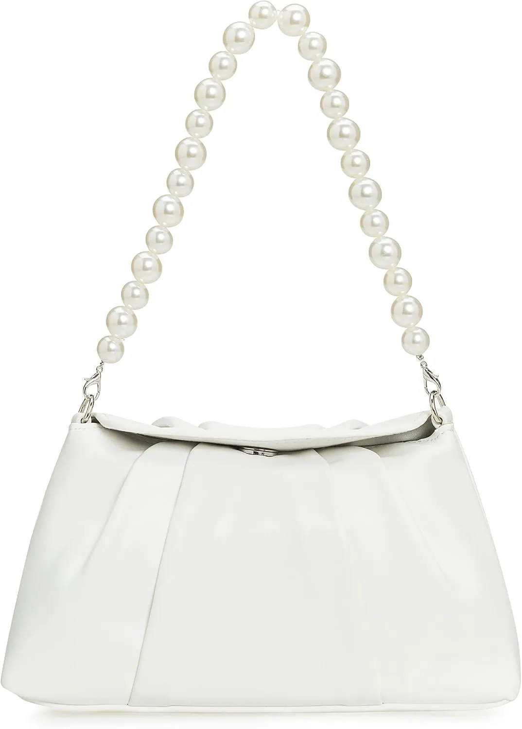 PU Clutch Handbag for Women Evening Bag Formal Dressy Purse with Pearl Strap