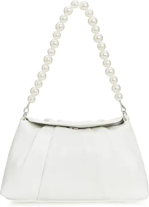 PU Clutch Handbag for Women Evening Bag Formal Dressy Purse with Pearl Strap