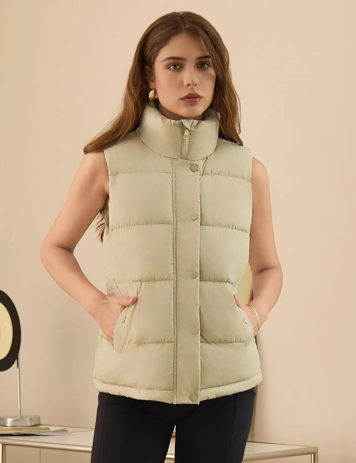 Puffer Vest Women Fall Winter Puffy Vest Stand-Up Collar Lightweight Vest 2024 Trendy Outfits
