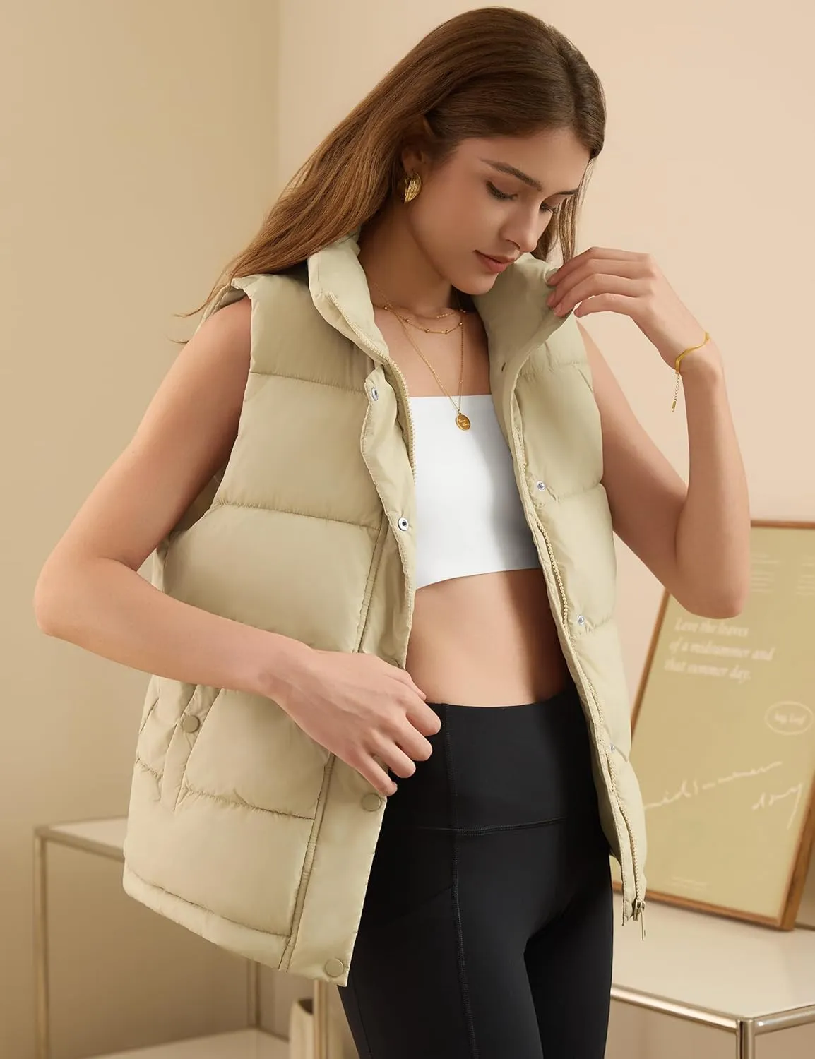 Puffer Vest Women Fall Winter Puffy Vest Stand-Up Collar Lightweight Vest 2024 Trendy Outfits