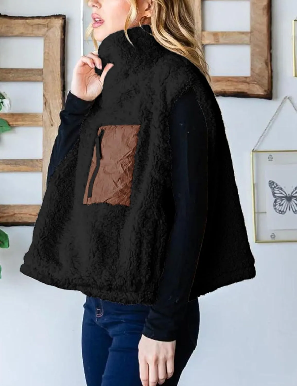 QIBABU Womens Fuzzy Fleece Vest Half Zip Pullover Vest Cozy Sleeveless Sherpa Jacket with Pockets