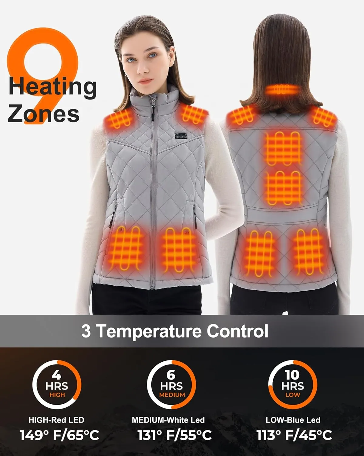Quilted Heated Vest Women with Battery Pack 16000mAh 7.4V, Warming Heated Vest for Women, Smart Women's Heating Vests