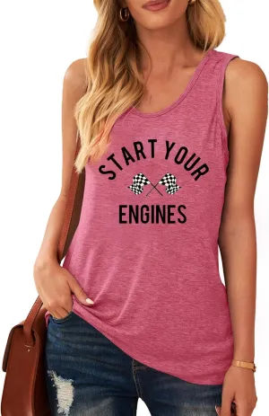 Racing Tank Tops for Women Checkered Flag Sleeveless Shirt Race Lover Raceday Vest Tee
