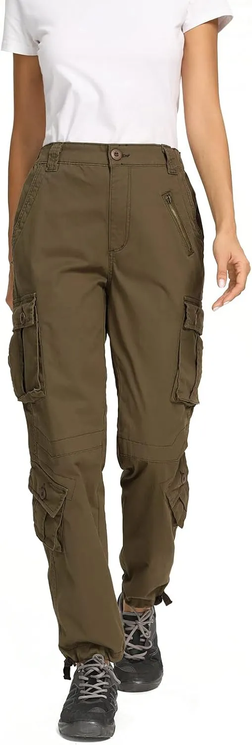 Raroauf Women's Causal Cotton Cargo Pants Military Combat Workwear Capri Pants with 8 Pockets