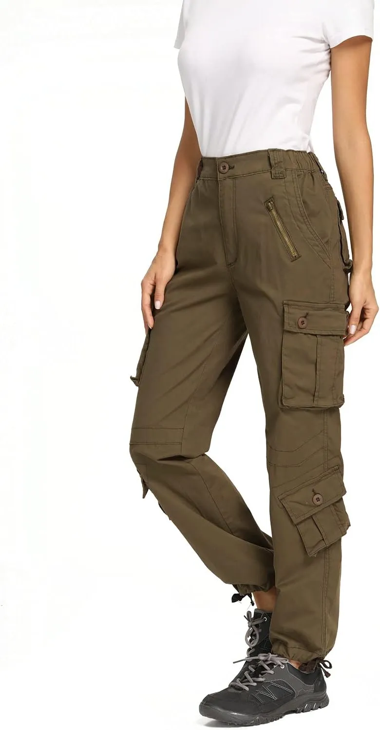Raroauf Women's Causal Cotton Cargo Pants Military Combat Workwear Capri Pants with 8 Pockets