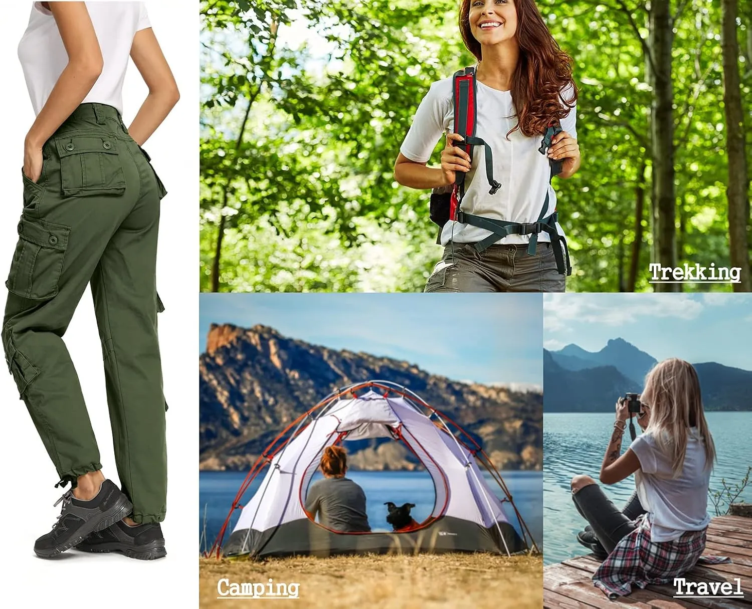 Raroauf Women's Causal Cotton Cargo Pants Military Combat Workwear Capri Pants with 8 Pockets