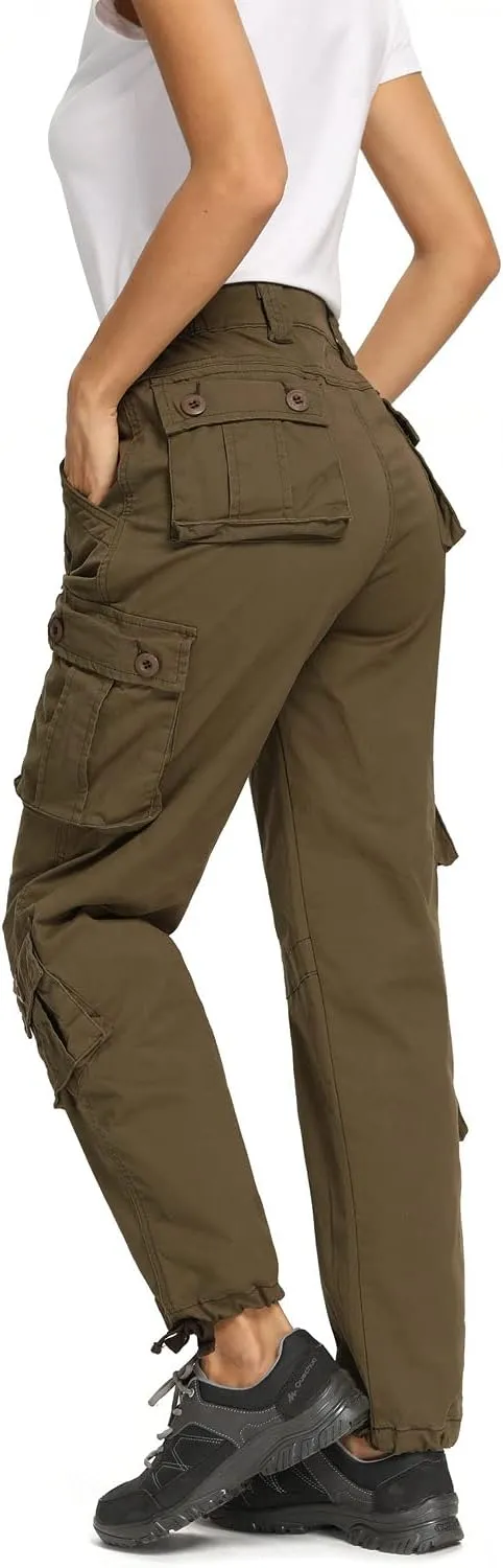 Raroauf Women's Causal Cotton Cargo Pants Military Combat Workwear Capri Pants with 8 Pockets