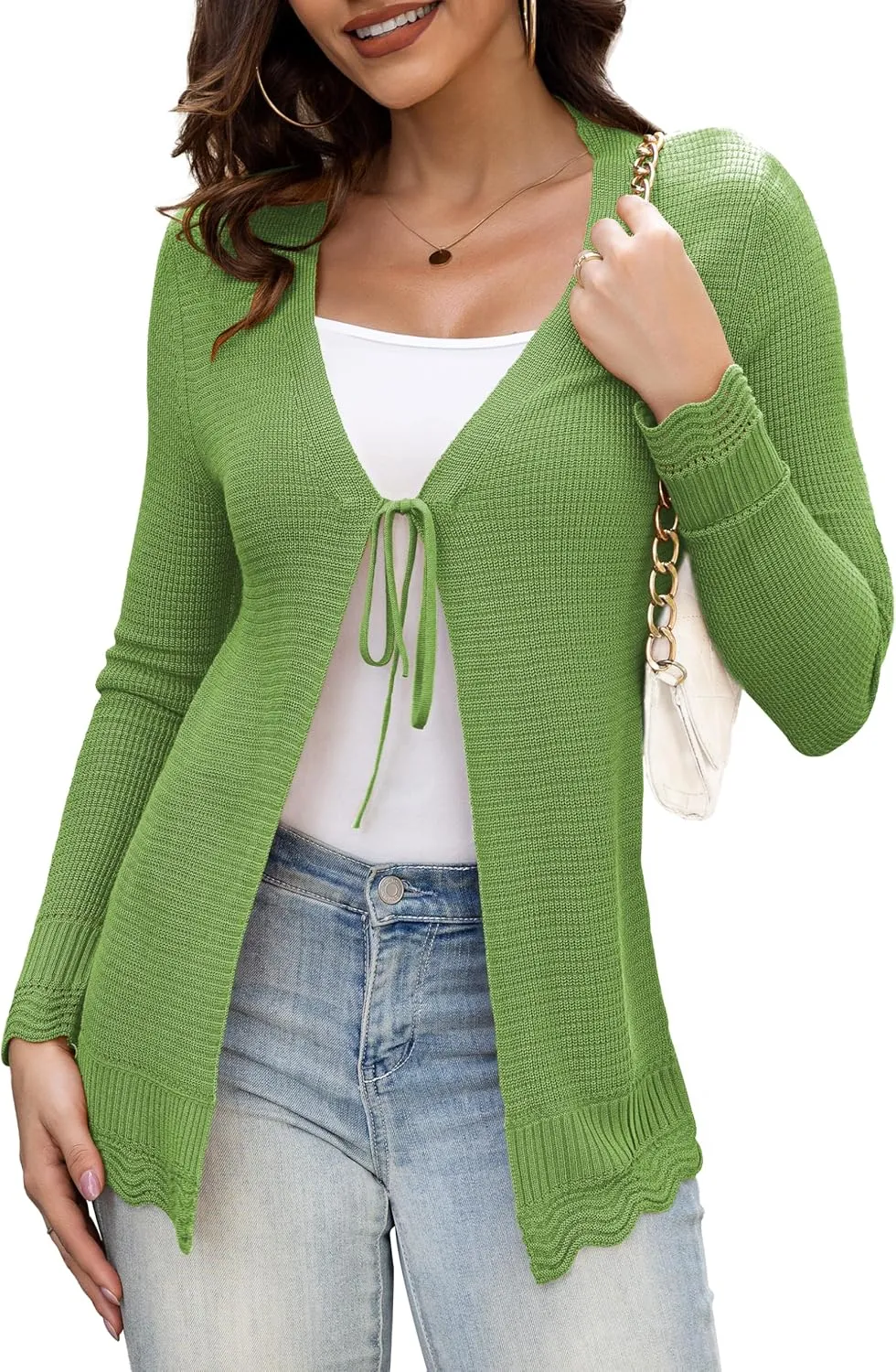 REDHOTYPE Women's Cardigans Open Front Long Sleeve Lace up Lightweight Cardigan Sweaters for Women S-XL