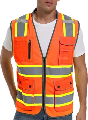 Reflective Safety Vest for Men and Women - High Visibility Construction Vest - Dual Tone Reflective Strips