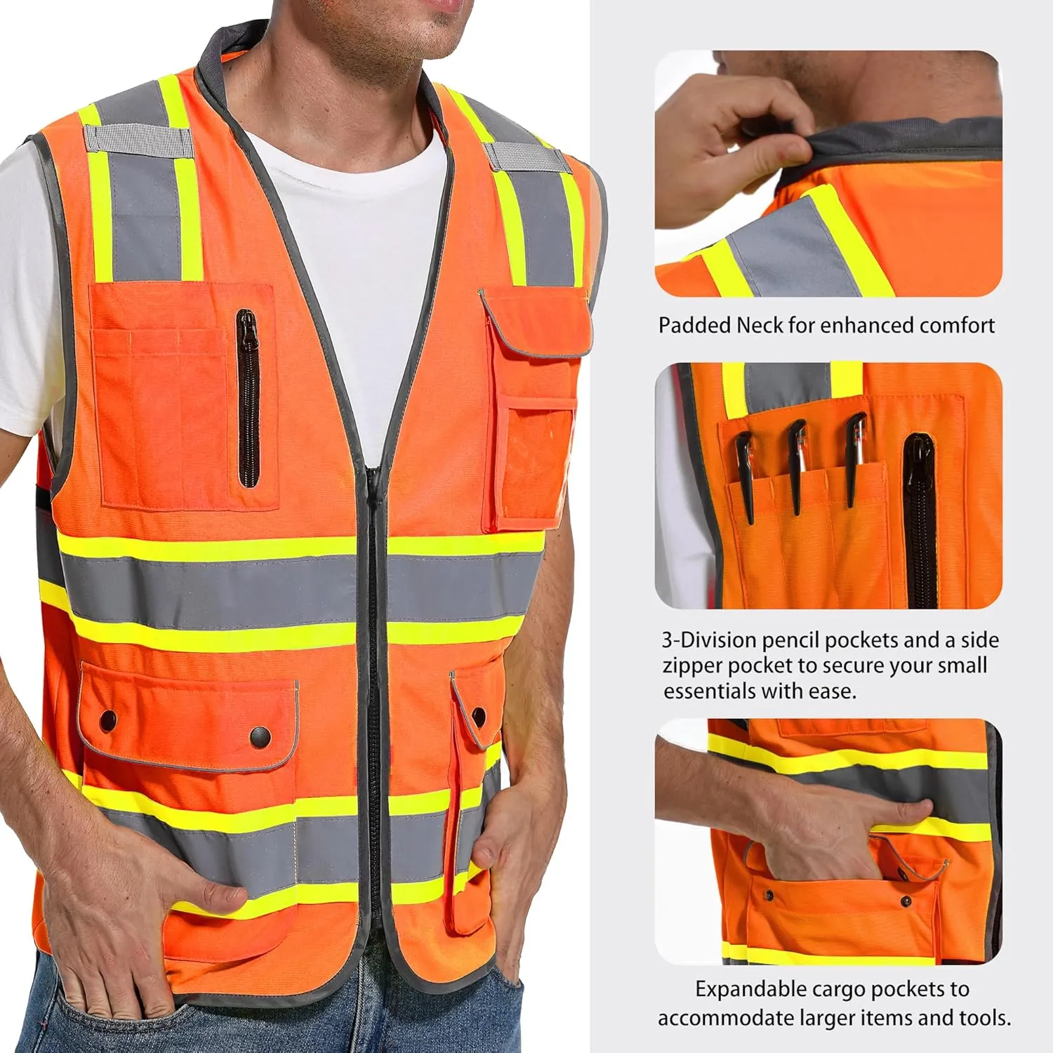 Reflective Safety Vest for Men and Women - High Visibility Construction Vest - Dual Tone Reflective Strips