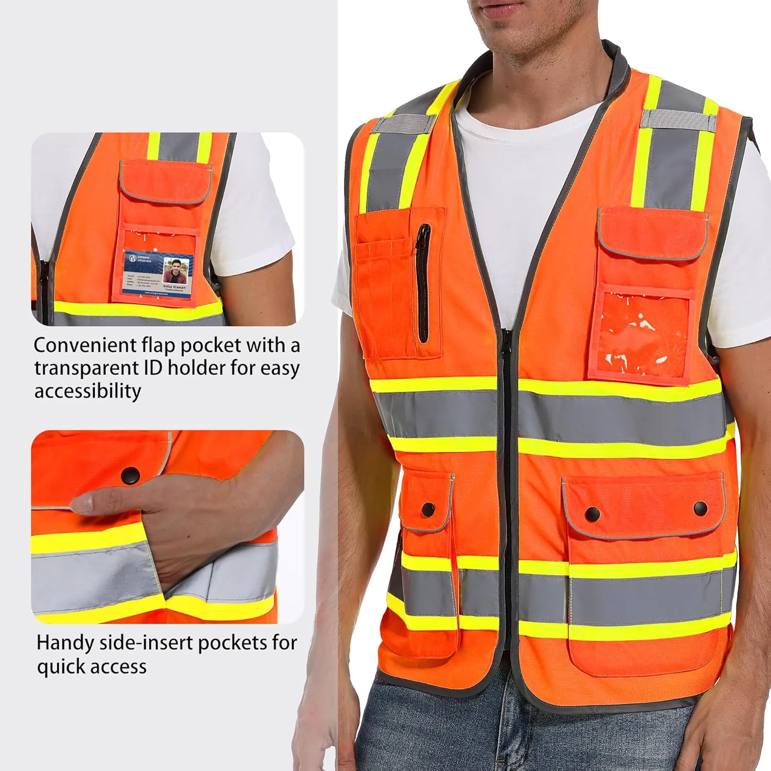 Reflective Safety Vest for Men and Women - High Visibility Construction Vest - Dual Tone Reflective Strips