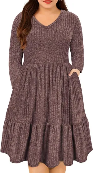 RITERA Plus Size Dresses for Curvy Women Summer Spring Womens Dress V Neck Short Sleeve Casual Dress with Pockets XL-5XL