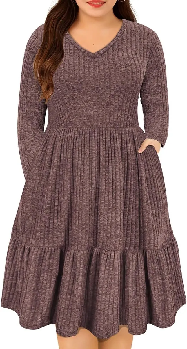RITERA Plus Size Dresses for Curvy Women Summer Spring Womens Dress V Neck Short Sleeve Casual Dress with Pockets XL-5XL