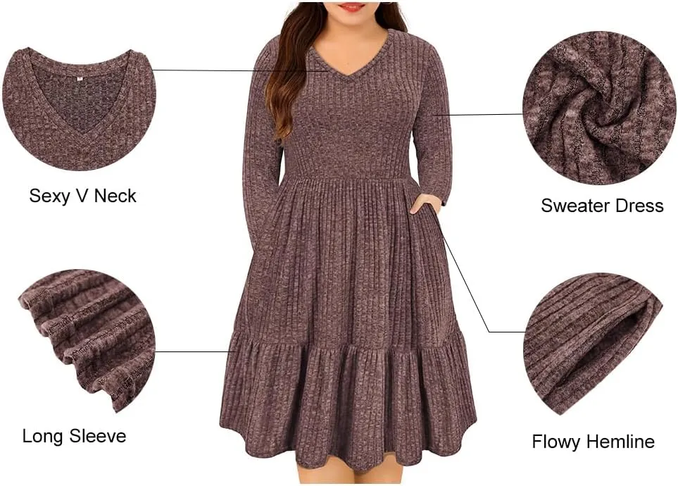 RITERA Plus Size Dresses for Curvy Women Summer Spring Womens Dress V Neck Short Sleeve Casual Dress with Pockets XL-5XL