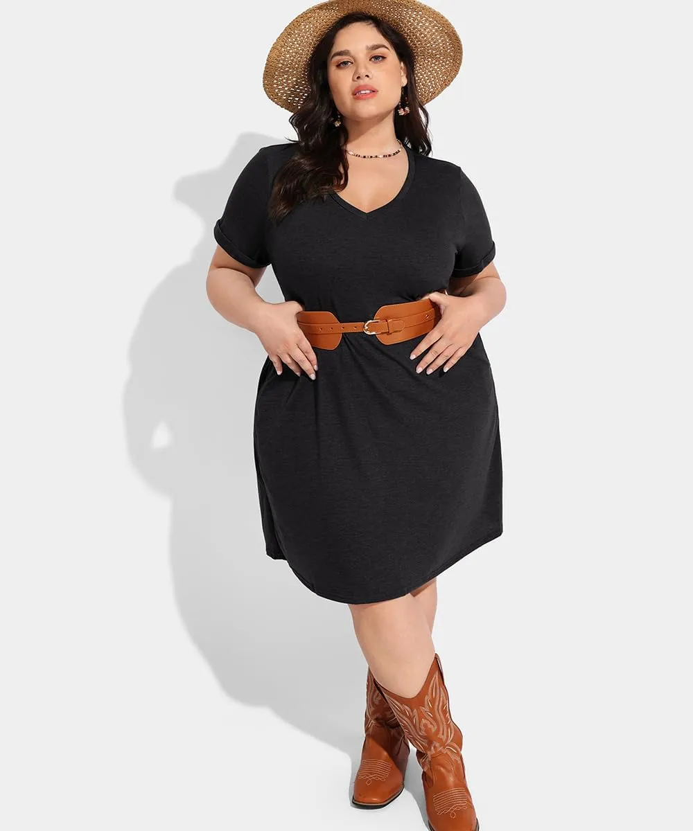 RITERA Plus Size Dresses for Women V Neck Casual Loose Pocket Short Sleeve Midi T Shirt Dress Summer Sundress XL-5XL 12W-28W