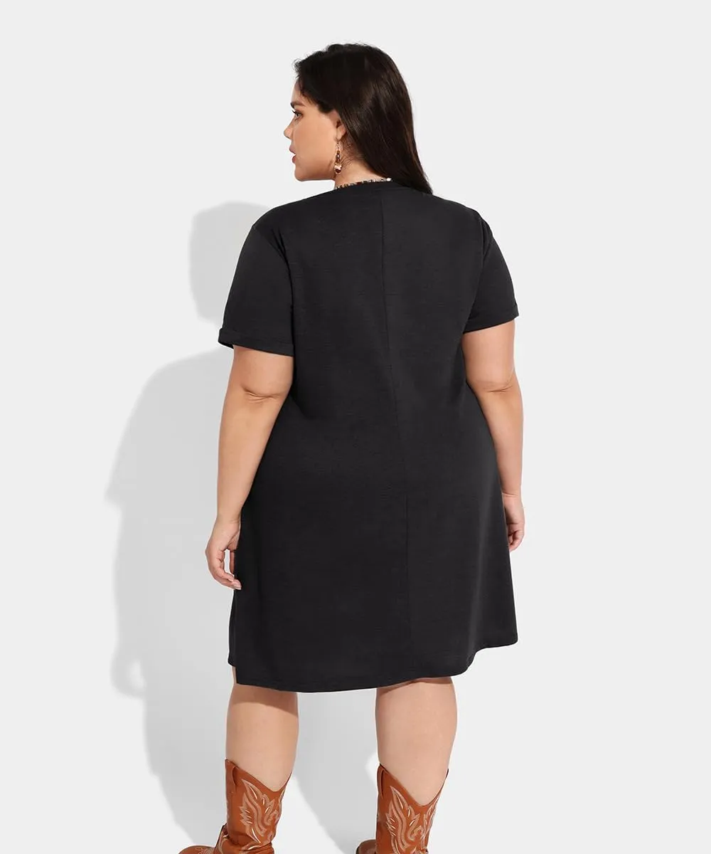 RITERA Plus Size Dresses for Women V Neck Casual Loose Pocket Short Sleeve Midi T Shirt Dress Summer Sundress XL-5XL 12W-28W