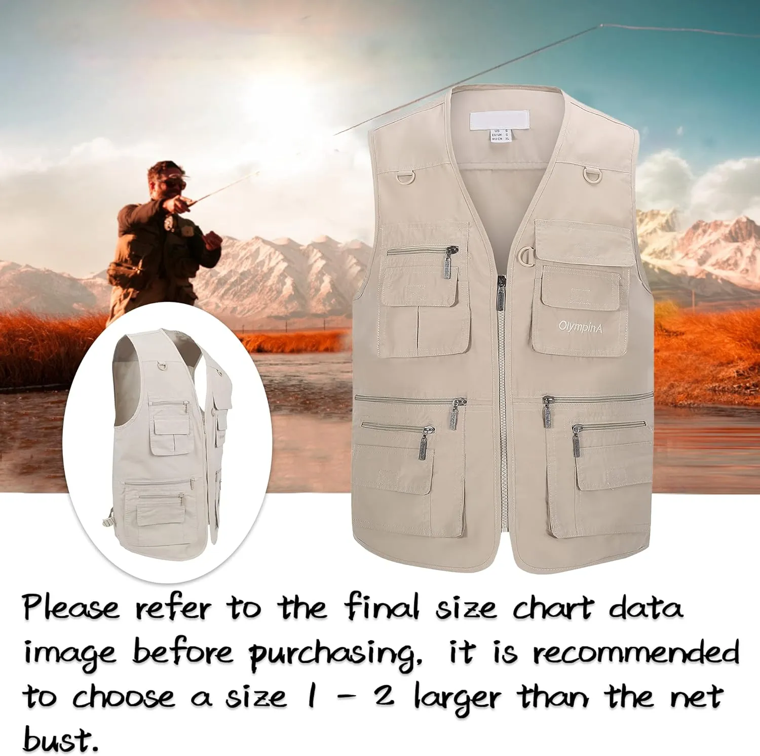 Riutiru Men's Versatile Outdoor Travel Sports Vest, Olympina Multiple Pockets for Work, Fishing, Hunting, Tactical Missions