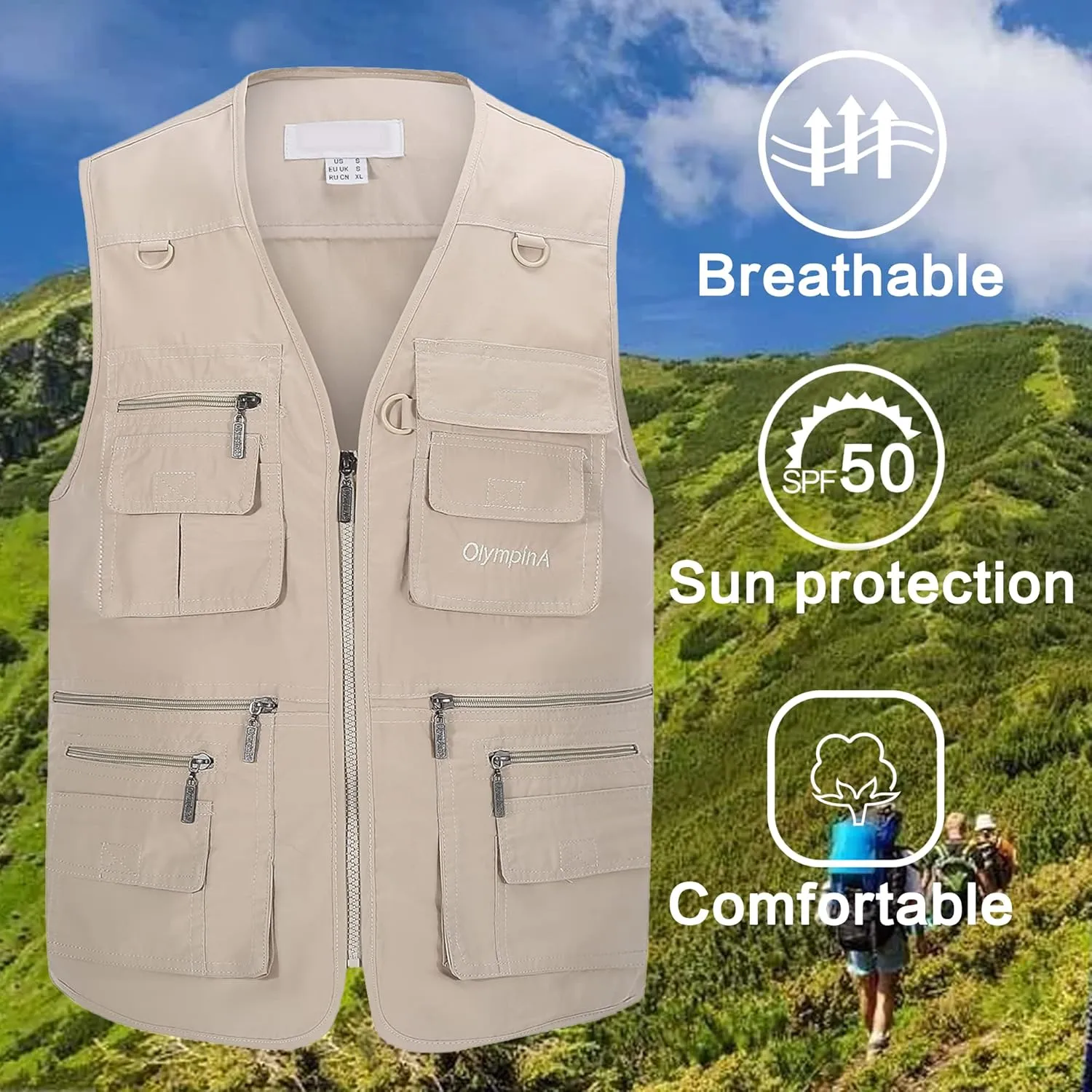 Riutiru Men's Versatile Outdoor Travel Sports Vest, Olympina Multiple Pockets for Work, Fishing, Hunting, Tactical Missions