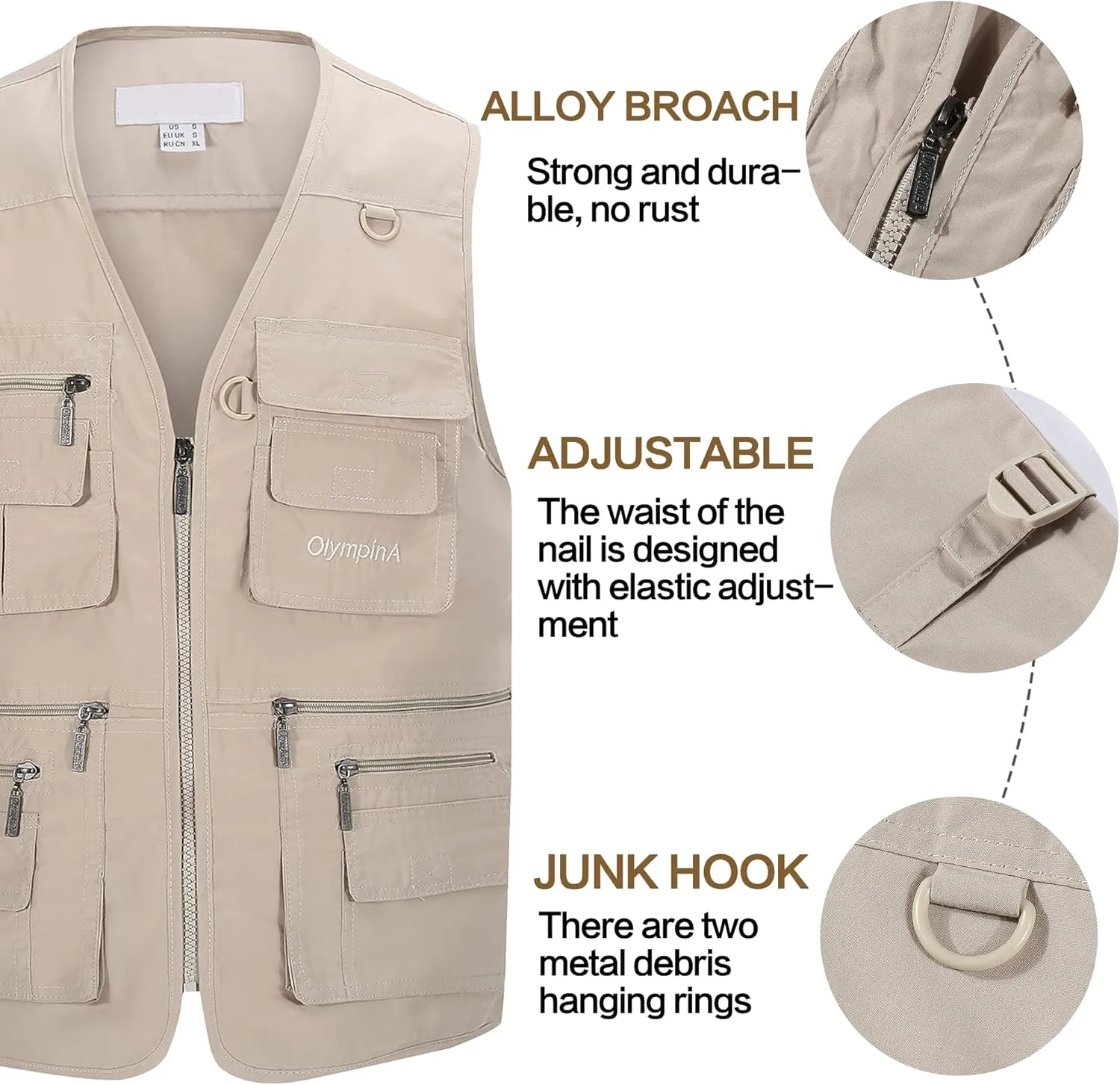 Riutiru Men's Versatile Outdoor Travel Sports Vest, Olympina Multiple Pockets for Work, Fishing, Hunting, Tactical Missions