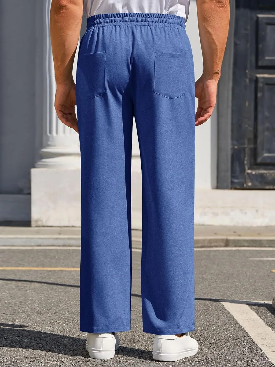 Runcati Mens Casual Pants Drawstring Elastic Waist Lightweight Trousers Linen Beach Summer Lounge Pants