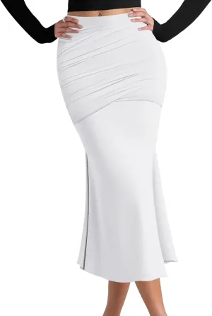 SEBOWEL Women Bodycon Ruched Skirt Shirring High Waist Casual Long Pencil Skirts Stretchy Midi Ruffle Club Party Skirt