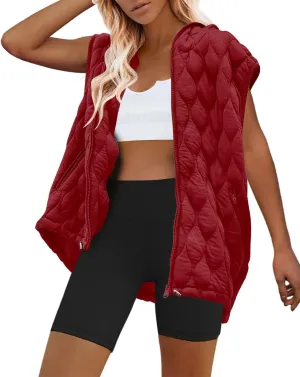 SENSERISE Womens Oversized Puffer Vest Sleeveless Quilted Jacket Zip Up Hoodie Winter Coat with Pockets Padded Gilet