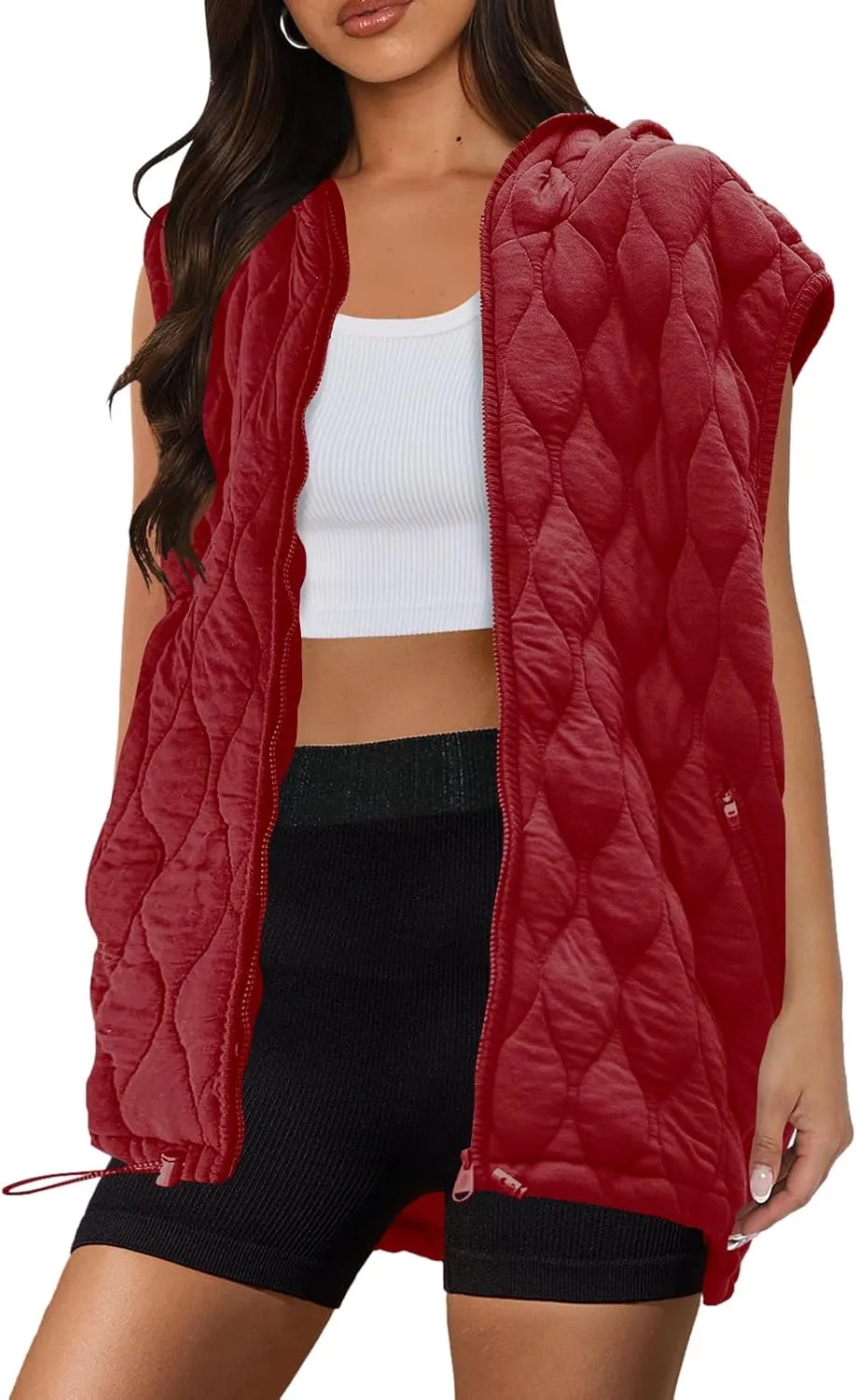 SENSERISE Womens Oversized Puffer Vest Sleeveless Quilted Jacket Zip Up Hoodie Winter Coat with Pockets Padded Gilet