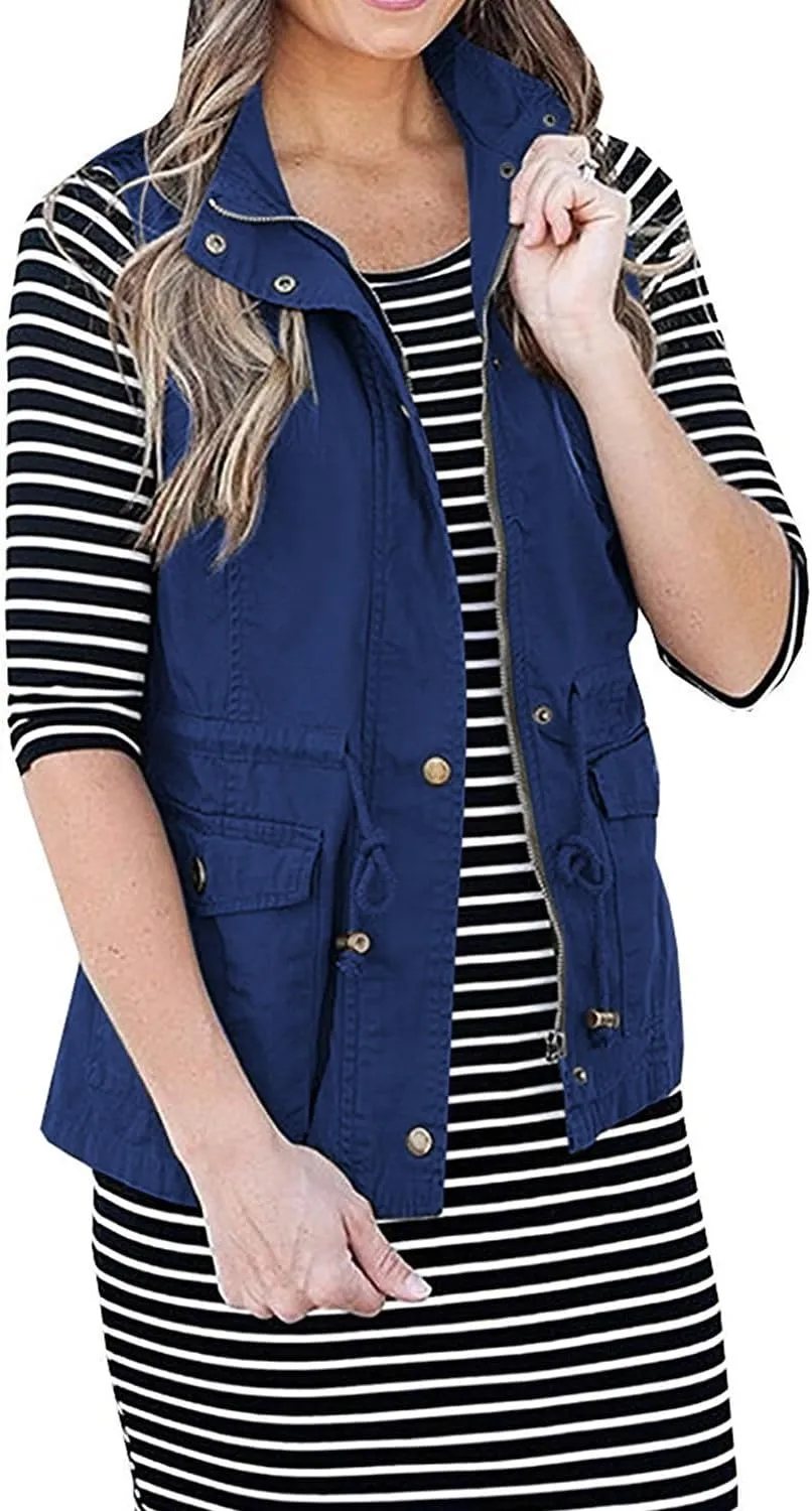 SENSERISE Womens Utility Vest Lightweight Military Vests Outerwear Sleeveless Jacket Anorak Coat with Pockets