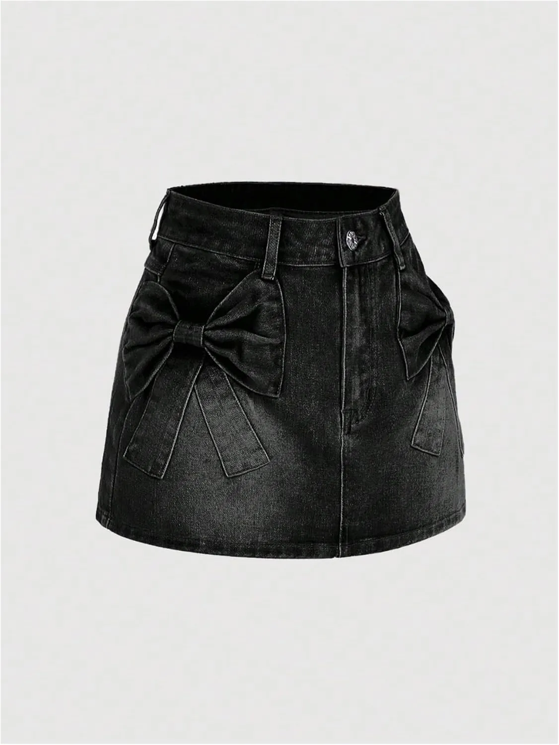 SHENHE Women's Denim Mini Skirt Bowknot Straight Jean Skirt Summer Cute Mini Skirts